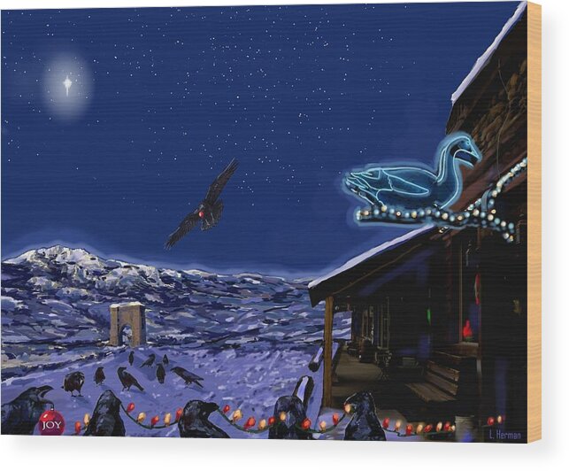 Blue Goose Wood Print featuring the digital art Last Chistmas Conspiracy at the Blue Goose by Les Herman