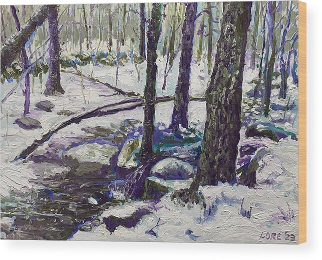 Winter Landscape Hike Wood Print featuring the painting Late Winter Hike by Mark Lore