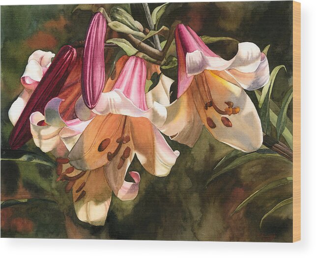 Flower Wood Print featuring the painting Lilium Regale by Espero Art