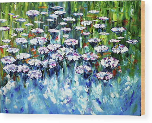 Pond Painting Wood Print featuring the painting Lily Pond by Mirek Kuzniar