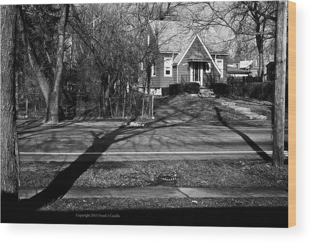 Black And White Wood Print featuring the photograph Lines and Shadows on the Street by Frank J Casella