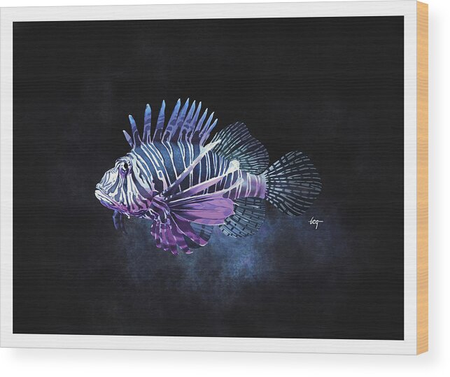 Fish Wood Print featuring the painting Lion Fish Study by Tom Gehrke