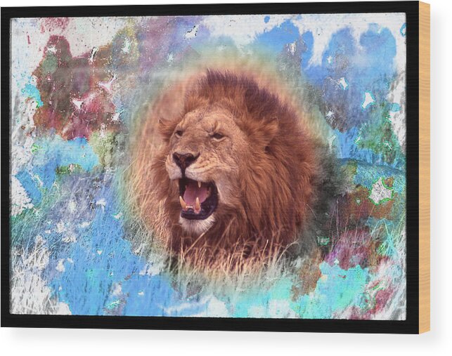 Lion Wood Print featuring the digital art Lion Roaring by Russel Considine