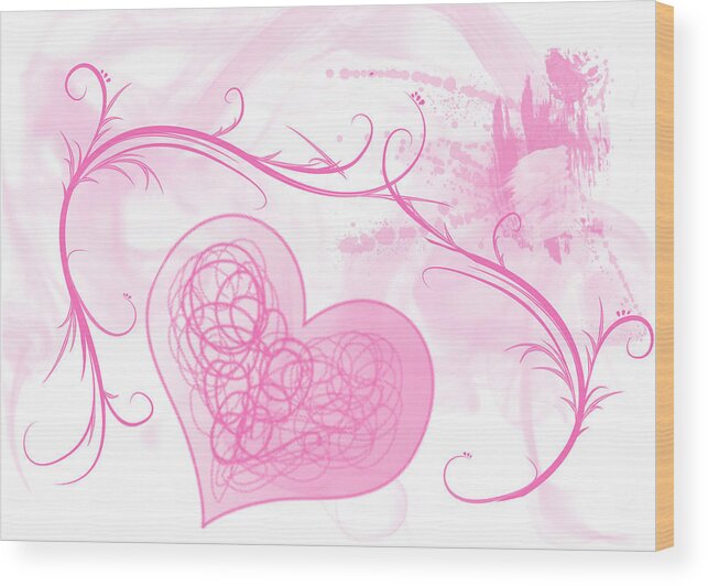 Valentine Wood Print featuring the mixed media Love Pink Hearts by Moira Law