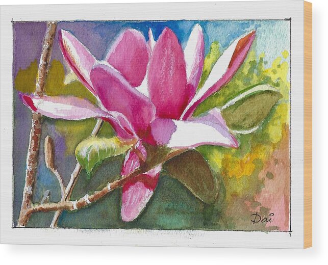 Flower Wood Print featuring the painting Magnolia Greeting Card by Dai Wynn