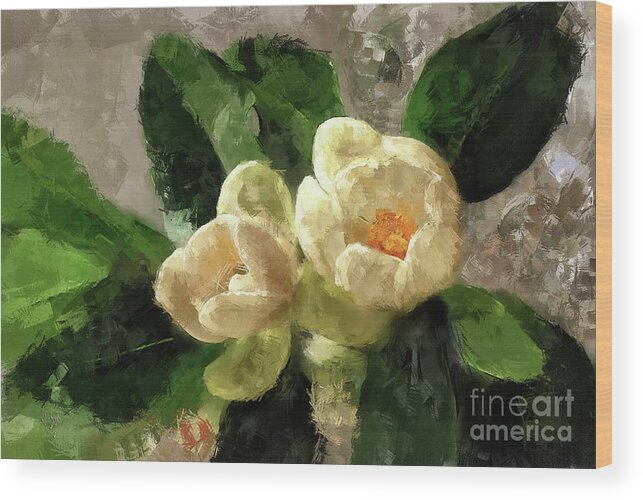 Flower Wood Print featuring the digital art Magnolias and Crystal by Lois Bryan