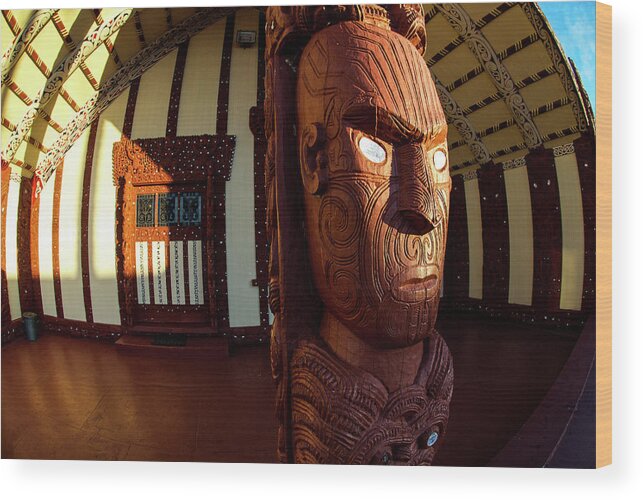 Maori Wood Print featuring the photograph Tribal - Maori Meeting House - Marae - New Zealand by Earth And Spirit
