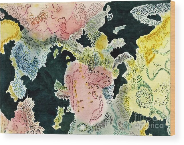 Map Of An Alien World Wood Print featuring the painting Map of an Alien World by L A Feldstein