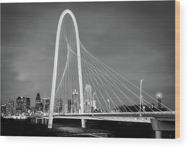Dallas Texas Wood Print featuring the photograph Margaret Hunt Hill Bridge Black and White by Robert Bellomy