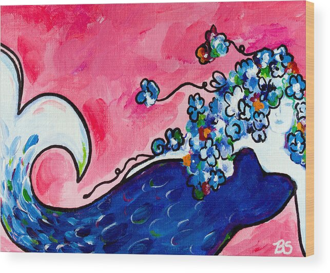 Pink Wood Print featuring the painting Mermaid by Beth Ann Scott