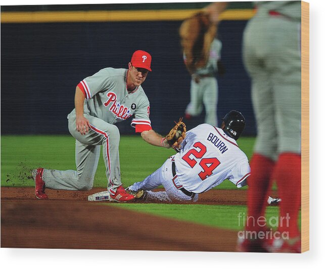 Atlanta Wood Print featuring the photograph Michael Bourn and Chase Utley by Scott Cunningham