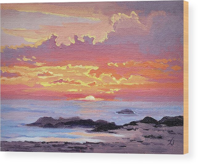 Sunset Wood Print featuring the painting Mini sunset by Karen Ilari