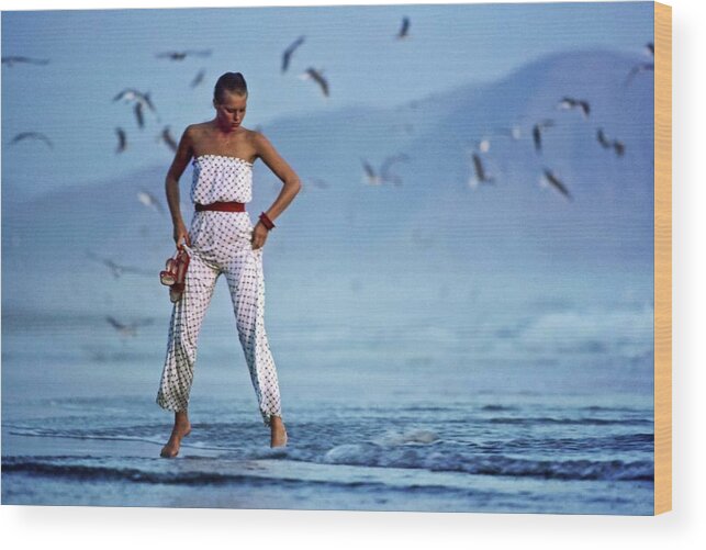 Fashion Wood Print featuring the photograph Model in a Strapless Pajama Ensemble by Jacques Malignon
