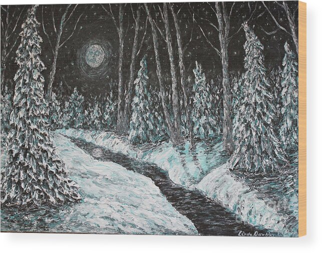 Snow Wood Print featuring the painting Moon Shadows by Linda Donlin