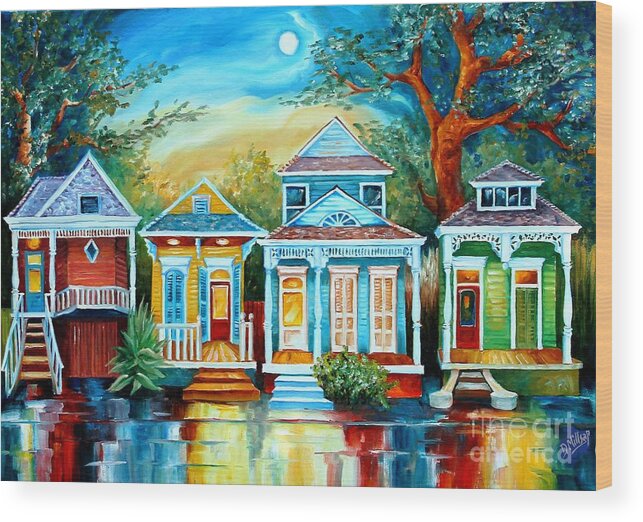 New Orleans Wood Print featuring the painting Moonlight in the Big Easy by Diane Millsap