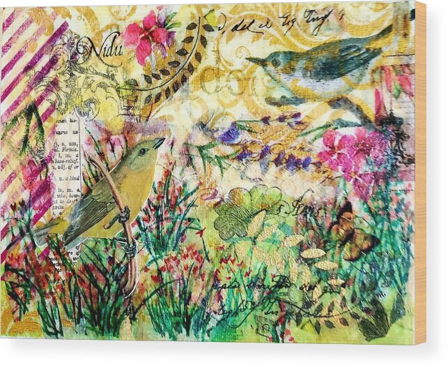 Watercolor Wood Print featuring the mixed media Morning Lilies by Deborah Cherrin