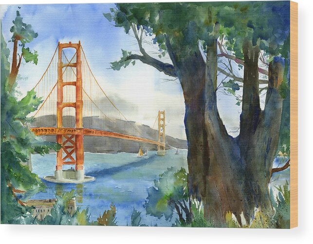 Golden Gate Bridge Wood Print featuring the painting Mornings on the Bay by Joan Chlarson