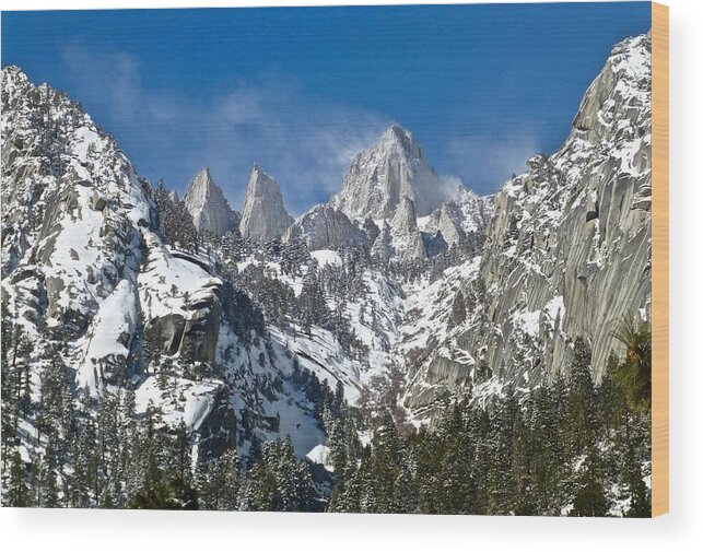 Eastern Sierra Wood Print featuring the photograph Mt.Whitney Keeler Needles Cloud Banners by Amelia Racca