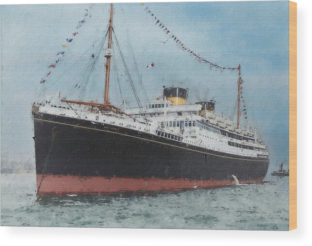 Steamer Wood Print featuring the digital art M.V. Britannic by Geir Rosset