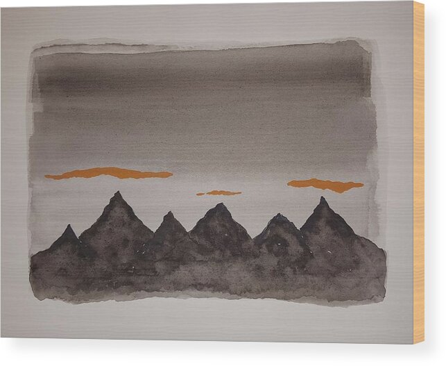 Watercolor Wood Print featuring the painting Mysterious Mountains by John Klobucher
