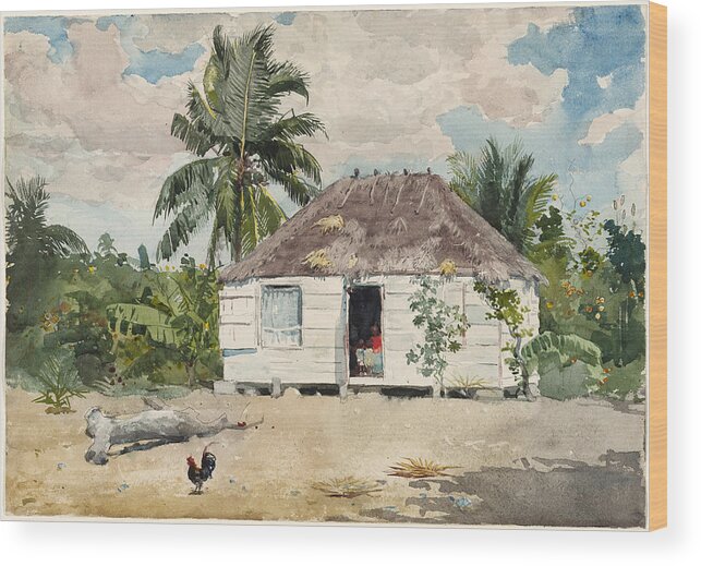 Winslow Homer Wood Print featuring the drawing Native hut at Nassau by Winslow Homer