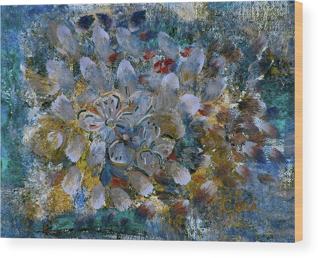 Luminous Wood Print featuring the painting Natural Bouquet Turquoise and Yellow by Corinne Carroll