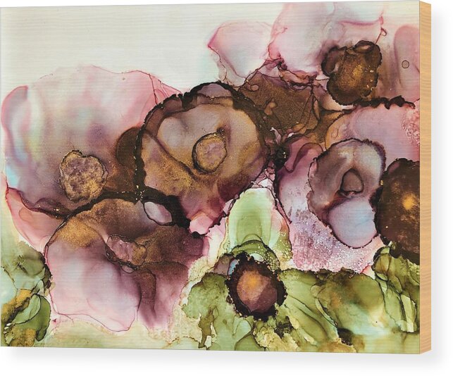Abstract Flowers Wood Print featuring the painting Nature's Blooms by Rachelle Stracke