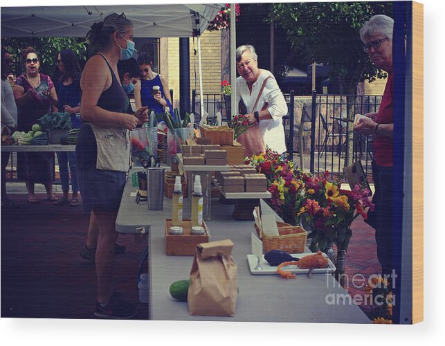 People Wood Print featuring the photograph Neighborhood Farmers Market - Color - Frank J Casella by Frank J Casella