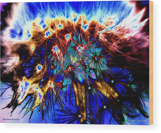 Dandelion Wood Print featuring the photograph New Moon Fireworks by Larry Beat