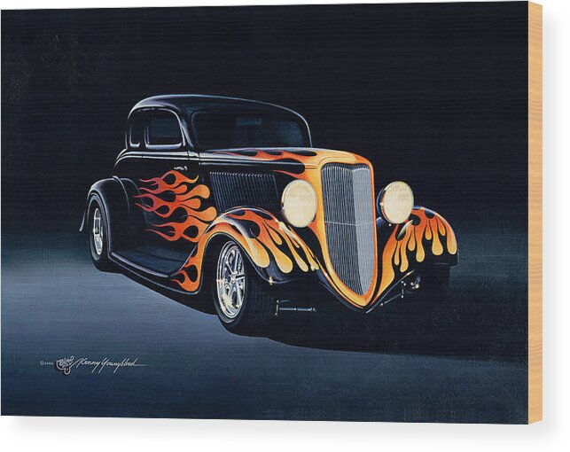 Drag Racing Nhra Top Fuel Funny Car John Force Kenny Youngblood Nitro Champion March Meet Images Image Race Track Fuel Hot Rod Rods 34 Ford Coupe Flamed Cars Flames Wood Print featuring the painting Night Rider by Kenny Youngblood