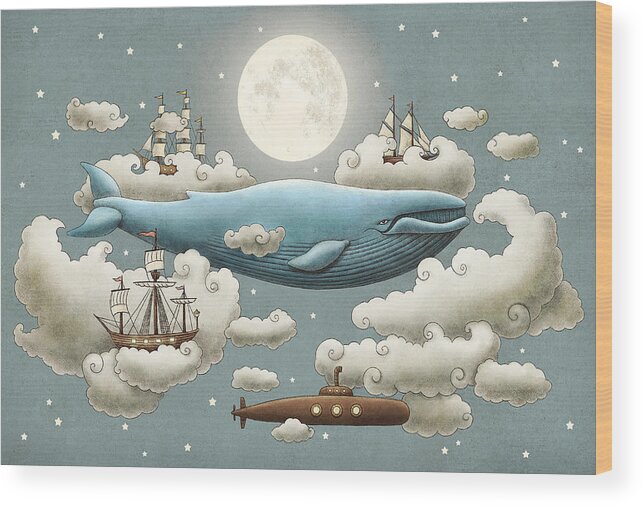 Whale Wood Print featuring the mixed media Ocean Meets Sky by Terry Fan