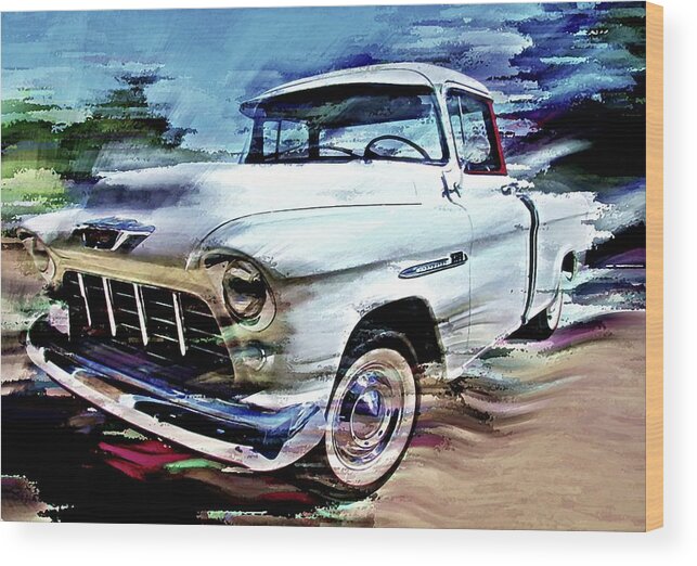 Truck Wood Print featuring the digital art 55 Chevy Cameo by David Manlove