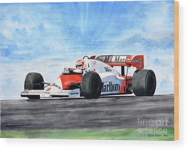 Niki Lauda Wood Print featuring the painting On The Top by Oleg Konin