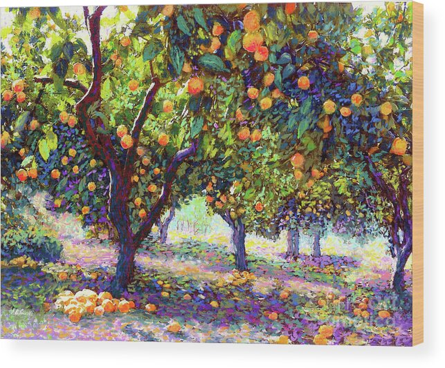 Landscape Wood Print featuring the painting Orange Grove of Citrus Fruit Trees by Jane Small