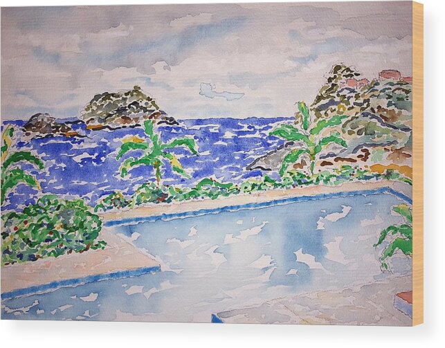 Watercolor Wood Print featuring the painting Pacific Pool by John Klobucher