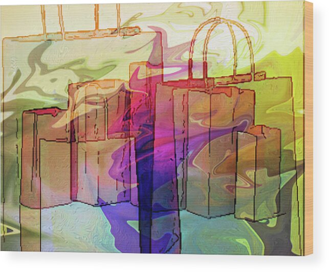 Paper Bags Wood Print featuring the digital art Paper Bags in Abstract 2 by Cathy Anderson