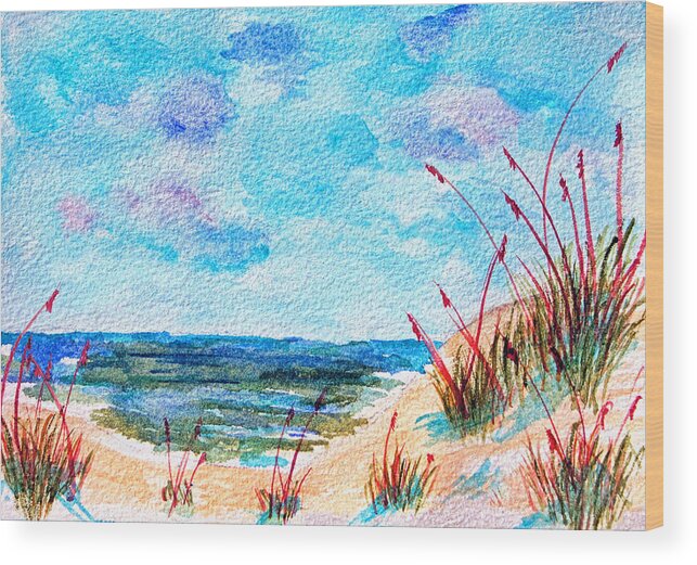 Beach Wood Print featuring the painting Peaceful Beach by Donna Proctor