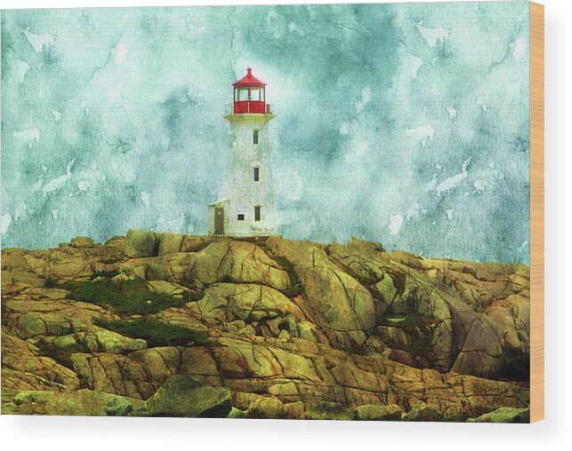 Peggy's Cove Lighthouse Wood Print featuring the digital art Peggy's Cove Lighthouse by Pheasant Run Gallery