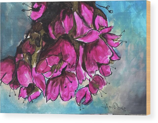  Wood Print featuring the painting Pink Flowers by Angie ONeal