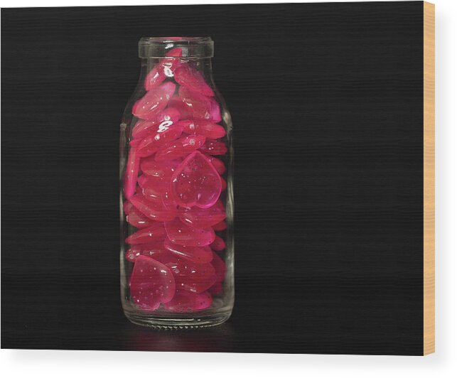Jar Wood Print featuring the photograph Pink Hearts Jar by Amelia Pearn