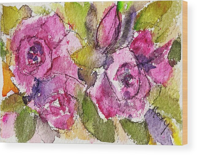 Loose Floral Wood Print featuring the painting Pink Roses by Roxy Rich