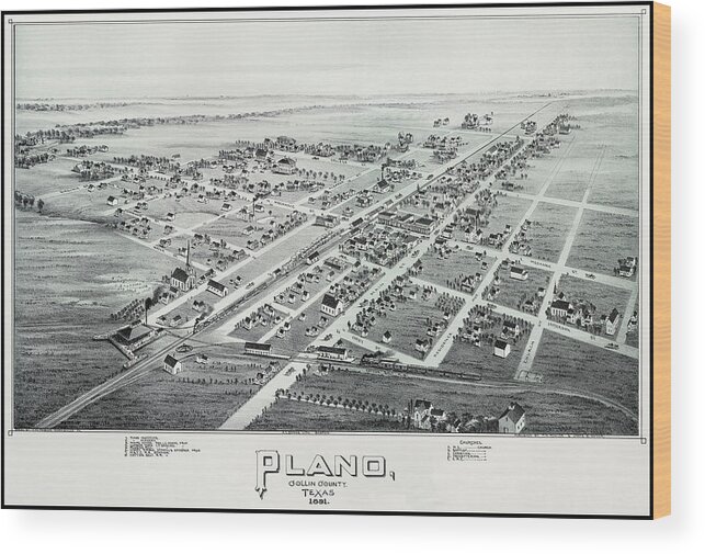 Plano Wood Print featuring the photograph Plano Texas Vintage Map Birds Eye View 1891 by Carol Japp