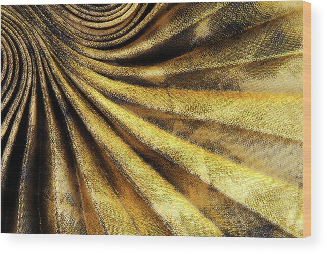 Background Wood Print featuring the photograph Pleated Golden Fabric Texture by Severija Kirilovaite