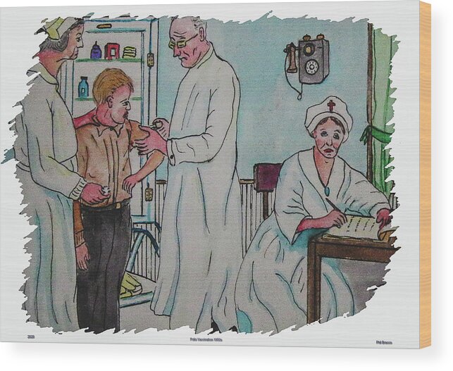 Polio Wood Print featuring the painting Polio Vaccinations 1940s by Philip And Robbie Bracco