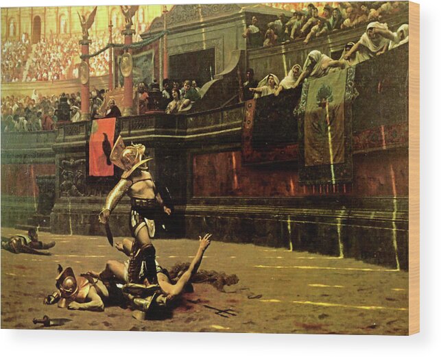 Pollice Verso Wood Print featuring the painting Pollice Verso by Jean Leon Gerome