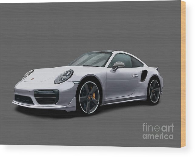 Hand Drawn Wood Print featuring the digital art Porsche 911 991 Turbo S Digitally Drawn - Silver by Moospeed Art