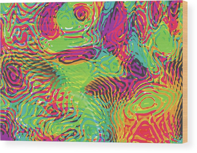 Abstract Art Wood Print featuring the digital art Primary Ripples In Green by David Davies