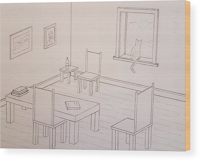 Sketch Wood Print featuring the drawing Provence Parlor by John Klobucher