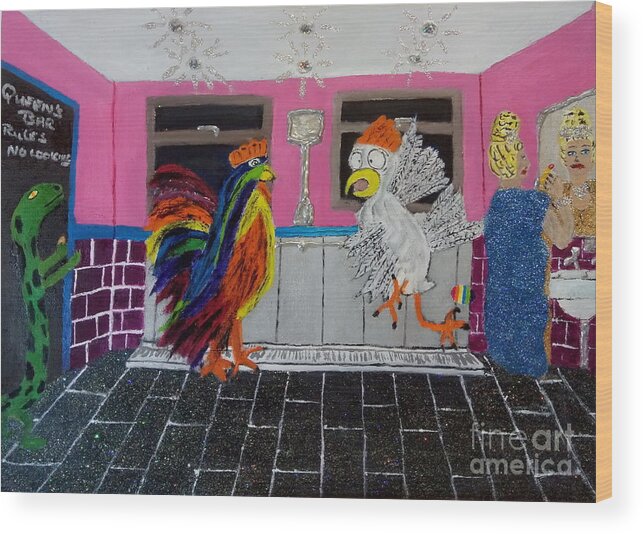 Lgbtq Wood Print featuring the painting Queens bar sweatbox rules by David Westwood