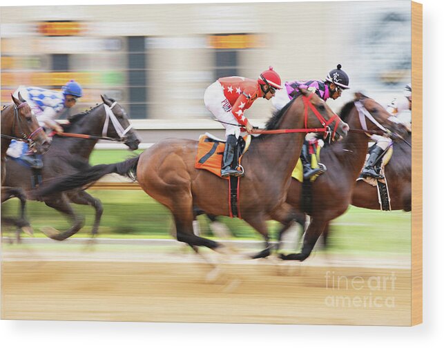 Race Wood Print featuring the photograph Racehorse Blurr by Terri Cage